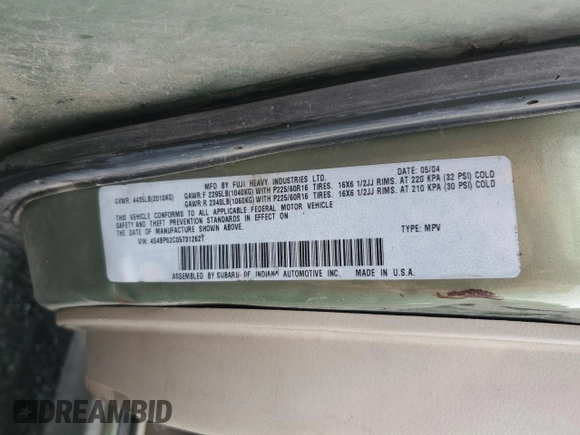2005 Subaru Legacy Outback Limited with VIN 4S4BP62C057312621, listed as a Copart auction lot 52540745 with 202,795 mi miles and Salvage title. Bid and sale history available at DreamBid. Image 14.