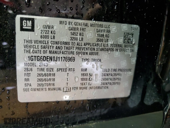 2018 GMC Canyon 4WD SLT z VIN 1GTG6DEN0J1176969, wystawiony jako Copart lot #53316515 z przebiegiem 109 026 mil mil oraz Szkoda całkowita • Salvage title. Historia ofert i sprzedaży dostępna na DreamBid. Obrazek 12.