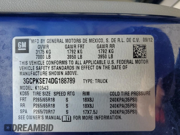 2013 Chevrolet Silverado 1500 LT with VIN 3GCPKSE74DG188789, listed as a Copart auction lot 53430105 with 191,859 mi miles and Salvage Title. Bid and sale history available at DreamBid. Image 12.