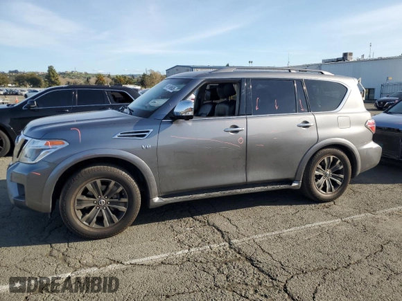 2017 Nissan Armada Platinum z VIN JN8AY2NF1H9300454, wystawiony jako Copart lot #49198605 z przebiegiem 109 546 mil mil oraz Szkoda całkowita • Salvage title. Historia ofert i sprzedaży dostępna na DreamBid. Obrazek 1.