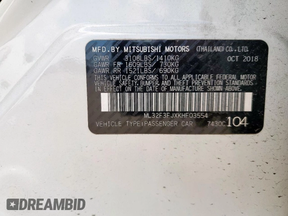 2019 Mitsubishi Mirage ES with VIN ML32F3FJXKHF03554, listed as a Copart auction lot 64559055 with 78,070 mi miles and Salvage title. Bid and sale history available at DreamBid. Image 12.