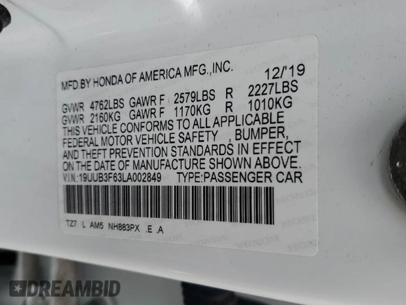 2020 Acura TLX w/A-Spec Pkg with VIN 19UUB3F63LA002849, listed as a Copart auction lot 85438114 with 0 mi miles and Salvage Title. Bid and sale history available at carsss.com. Image 15.