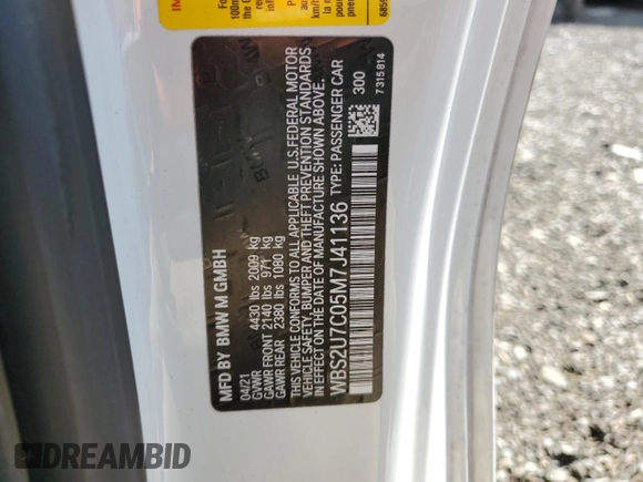 2021 BMW M2 Competition z VIN WBS2U7C05M7J41136, wystawiony jako Copart lot #67510024 z przebiegiem 14 394 mil mil oraz Szkoda całkowita • Salvage title. Historia ofert i sprzedaży dostępna na DreamBid. Obrazek 13.