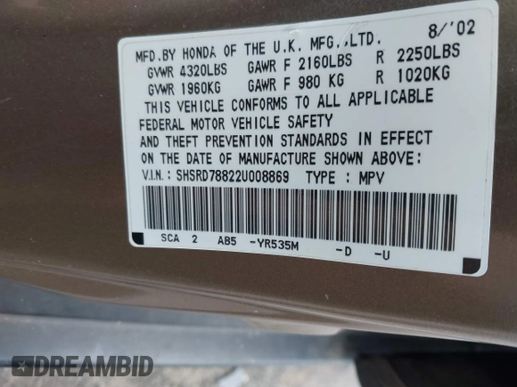 2002 Honda CR-V EX с VIN SHSRD78822U008869, выставлен на аукционе IAAI как лот 42467485 с пробегом 158 298 миль миль и . История ставок и продаж доступна на DreamBid. Изображение 9.