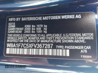 2015 BMW 2 Series 228i xDrive with VIN WBA1F7C5XFV367287, listed as a IAAI auction lot 40802463 with 113,427 mi miles and . Bid and sale history available at carsss.com. Image 9.
