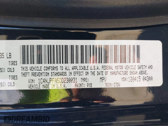 2013 Jeep Patriot Latitude with VIN 1C4NJPFA5DD230031, listed as a IAAI auction lot 41641768 with 153,910 mi miles. Bid and sale history available at carsss.com. Image 9.