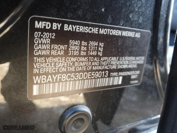 2013 BMW 7 Series 750Li xDrive with VIN WBAYF8C53DDE59013, listed as a Copart auction lot 42116405 with 154,019 mi miles and Salvage Title. Bid and sale history available at carsss.com. Image 13.