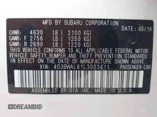 2020 Subaru Legacy Limited z VIN 4S3BWAL61L3003411, wystawiony jako IAAI lot #41847101 z przebiegiem 34 059 mil mil oraz . Historia ofert i sprzedaży dostępna na DreamBid. Obrazek 9.