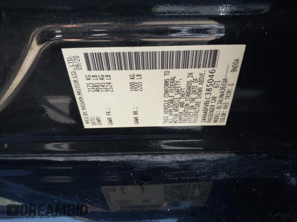 2020 Nissan Maxima Platinum with VIN 1N4AA6FV6LC385046, listed as a IAAI auction lot 41784021 with 82,440 mi miles and . Bid and sale history available at DreamBid. Image 9.