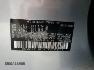 2024 Subaru Legacy Premium z VIN 4S3BWAF68R3011316, wystawiony jako Copart lot #79427704 z przebiegiem 21 924 mil mil oraz Szkoda całkowita • Salvage title. Historia ofert i sprzedaży dostępna na DreamBid. Obrazek 14.