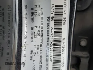 2019 Mazda 3 S Carbon Edition with VIN JM1BPBCM0K1124992, listed as a Copart auction lot 54590625 with 176,932 mi miles and Salvage title. Bid and sale history available at DreamBid. Image 12.