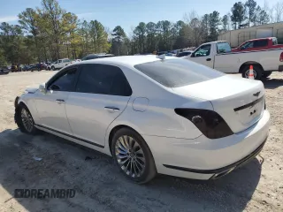 2018 Genesis G90 3.3T Premium with VIN KMHG34JA8JU043690, listed as a Copart auction lot 46676015 with 84,344 mi miles and Salvage Title. Bid and sale history available at carsss.com. Image 2.
