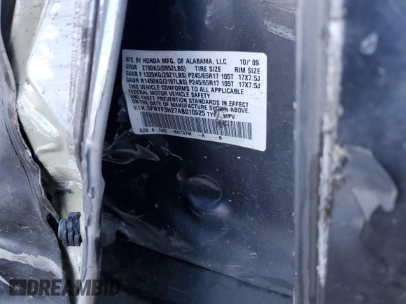 2010 Honda Pilot LX z VIN 5FNYF3H27AB010925, wystawiony jako Copart lot #50592205 z przebiegiem 87 506 mil mil oraz Szkoda całkowita • Salvage title. Historia ofert i sprzedaży dostępna na DreamBid. Obrazek 14.