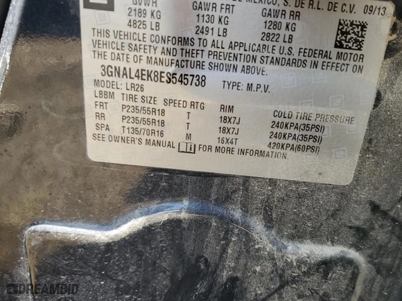 2014 Chevrolet Captiva Sport Fleet LTZ with VIN 3GNAL4EK8ES545738, listed as a Copart auction lot 43640954 with 145,450 mi miles and Salvage Title. Bid and sale history available at carsss.com. Image 13.