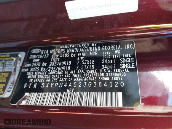 2018 Kia Sorento EX with VIN 5XYPH4A52JG364120, listed as a IAAI auction lot 41124189 with Not Provided miles and . Bid and sale history available at DreamBid. Image 9.