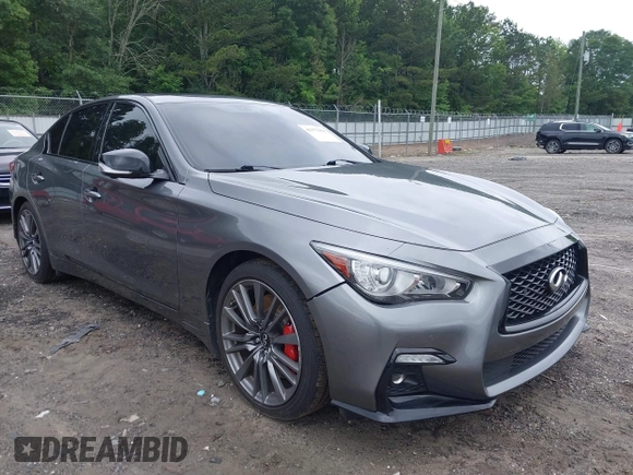 2021 Infiniti Q50 Red Sport 400 with VIN JN1FV7DR2MM880505, listed as a IAAI auction lot 42377058 with 59,618 mi miles and . Bid and sale history available at DreamBid. Image 6.