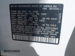 2024 Volkswagen Atlas SEL Premium R-Line with VIN 1V2FR2CA2RC617765, listed as a IAAI auction lot 41990546 with 15,098 mi miles and . Bid and sale history available at DreamBid. Image 9.