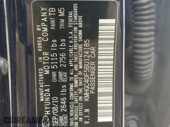 2011 Hyundai Genesis with VIN KMHGC4DF5BU124185, listed as a Copart auction lot 71225784 with 127,638 mi miles and Salvage Title. Bid and sale history available at carsss.com. Image 12.