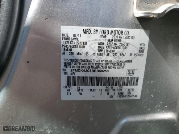 2011 Ford Edge SEL with VIN 2FMDK4JC8BBB59258, listed as a Copart auction lot 49891125 with 100,055 mi miles and Clean Title. Bid and sale history available at carsss.com. Image 13.