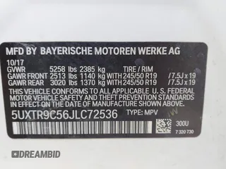 2018 BMW X3 xDrive30i with VIN 5UXTR9C56JLC72536, listed as a IAAI auction lot 41824618 with 125,434 mi miles and . Bid and sale history available at DreamBid. Image 9.