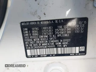 2016 Honda HR-V EX with VIN 3CZRU5H55GM748995, listed as a IAAI auction lot 41382522 with 119,202 mi miles. Bid and sale history available at carsss.com. Image 9.