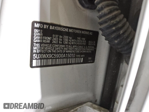 2013 BMW X3 xDrive28i with VIN 5UXWX9C59D0A15010, listed as a Copart auction lot 50263395 with 139,373 mi miles and Clean Title. Bid and sale history available at DreamBid. Image 13.