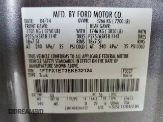 2014 Ford F-150 XL with VIN 1FTFX1ET3EKE32124, listed as a Copart auction lot 63598485 with 143,626 mi miles and Salvage title. Bid and sale history available at DreamBid. Image 13.