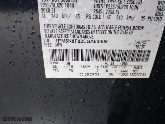 2014 Ford Explorer Limited with VIN 1FM5K8F82EGA63008, listed as a IAAI auction lot 41429938 with 1 mi miles. Bid and sale history available at carsss.com. Image 9.
