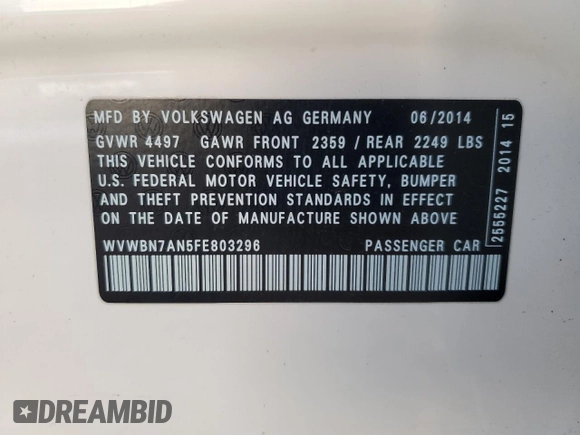 2015 Volkswagen CC Sport with VIN WVWBN7AN5FE803296, listed as a Copart auction lot 47953495 with 99,593 mi miles and Salvage Title. Bid and sale history available at DreamBid. Image 12.
