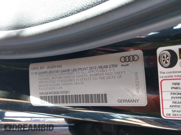 2016 Audi A6 Premium Plus z VIN WAUGFAFC8GN103391, wystawiony jako IAAI lot #41341007 z przebiegiem 130 581 mil mil oraz . Historia ofert i sprzedaży dostępna na DreamBid. Obrazek 9.