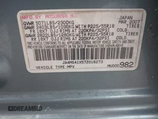 2007 Mitsubishi Outlander XLS z VIN JA4MS41X57Z016273, wystawiony jako IAAI lot #38897236 z przebiegiem 165 376 mil mil oraz . Historia ofert i sprzedaży dostępna na DreamBid. Obrazek 9.