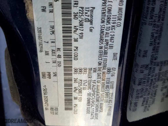 2016 Ford C-Max Energi SEL with VIN 1FADP5CU9GL115476, listed as a Copart auction lot 73047254 with 255,084 mi miles and Salvage Title. Bid and sale history available at carsss.com. Image 12.