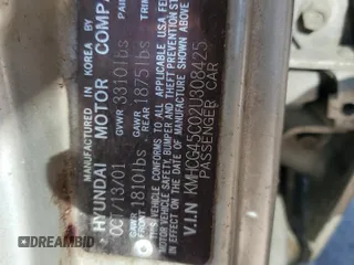 2002 Hyundai Accent GL with VIN KMHCG45C02U308425, listed as a Copart auction lot 89308715 with 0 mi miles and Salvage Title. Bid and sale history available at carsss.com. Image 12.