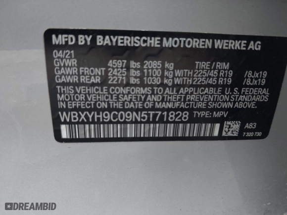 2022 BMW X2 sDrive28i with VIN WBXYH9C09N5T71828, listed as a IAAI auction lot 40536245 with 36,012 mi miles. Bid and sale history available at carsss.com. Image 9.
