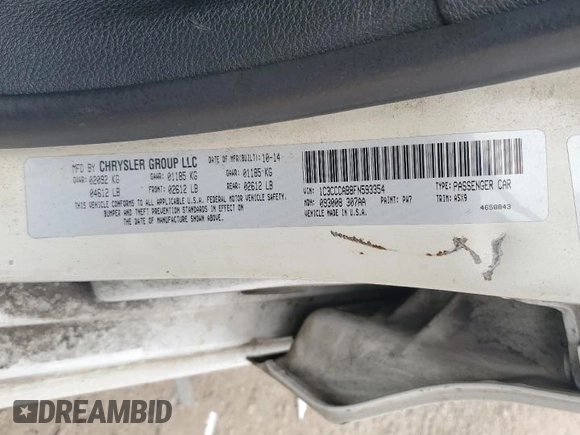 2015 Chrysler 200 Limited with VIN 1C3CCCAB8FN593354, listed as a Copart auction lot 84081754 with 219,139 mi miles and Salvage Title. Bid and sale history available at carsss.com. Image 12.