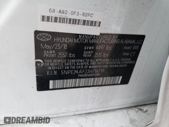 2018 Hyundai Sonata SE with VIN 5NPE24AF2JH716719, listed as a Copart auction lot 86169994 with 136,418 mi miles and Non Repairable. Bid and sale history available at carsss.com. Image 13.