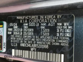 2024 Kia EV6 Wind with VIN KNDC34LA8R5201998, listed as a Copart auction lot 73529424 with 6,327 mi miles and Clean Title. Bid and sale history available at carsss.com. Image 13.
