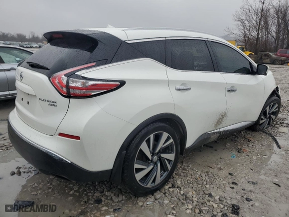 2015 Nissan Murano Platinum with VIN 5N1AZ2MH2FN274815, listed as a Copart auction lot 43622595 with 189,102 mi miles and Salvage Title. Bid and sale history available at carsss.com. Image 3.