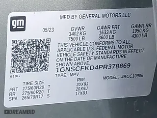 2023 Chevrolet Suburban Premier with VIN 1GNSCFKD4PR378869, listed as a IAAI auction lot 41802386 with 58,569 mi miles. Bid and sale history available at carsss.com. Image 9.