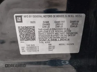 2020 Chevrolet Trax LT with VIN 3GNCJLSB8LL293414, listed as a IAAI auction lot 42714496 with 34,038 mi miles and . Bid and sale history available at DreamBid. Image 9.