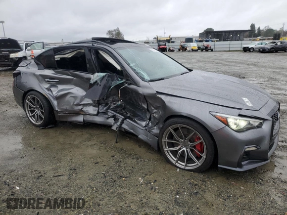 2020 Infiniti Q50 Red Sport 400 with VIN JN1FV7APXLM630723, listed as a Copart auction lot 86551714 with 45,596 mi miles and Salvage Title. Bid and sale history available at carsss.com. Image 4.