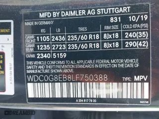 2020 Mercedes-Benz GLC with VIN WDC0G8EB8LF750388, listed as a IAAI auction lot 41377687 with 44,517 mi miles. Bid and sale history available at carsss.com. Image 9.