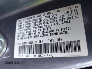 2015 Acura RDX Technology with VIN 5J8TB3H53FL011060, listed as a IAAI auction lot 42131753 with 85,873 mi miles and . Bid and sale history available at carsss.com. Image 9.