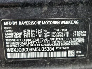 2021 BMW X1 xDrive28i with VIN WBXJG9C09M5U35384, listed as a Copart auction lot 53381575 with 46,736 mi miles and Salvage Title. Bid and sale history available at carsss.com. Image 15.