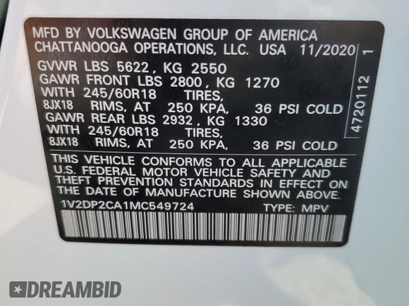 2021 Volkswagen Atlas SE with VIN 1V2DP2CA1MC549724, listed as a Copart auction lot 50237905 with 45,932 mi miles and Salvage title. Bid and sale history available at DreamBid. Image 14.