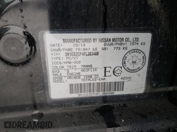 2015 Nissan Note SL с VIN 3N1CE2CP4FL383488, выставлен на аукционе Copart как лот 42592555 с пробегом 126 605 миль миль и Чистый • Clean title. История ставок и продаж доступна на DreamBid. Изображение 12.