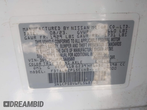 2023 Nissan Kicks S with VIN 3N1CP5BV6PL568560, listed as a IAAI auction lot 41984194 with 31,766 mi miles and . Bid and sale history available at DreamBid. Image 4.