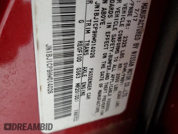 2017 Nissan Rogue SV with VIN JN1BJ1CP9HW014026, listed as a Copart auction lot 44653835 with 34,669 mi miles and Salvage title. Bid and sale history available at DreamBid. Image 14.