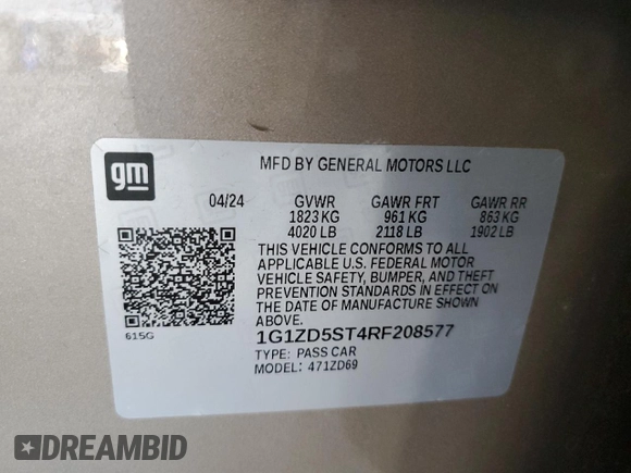 2024 Chevrolet Malibu LT with VIN 1G1ZD5ST4RF208577, listed as a Copart auction lot 56566065 with 25,994 mi miles and Clean Title. Bid and sale history available at DreamBid. Image 13.