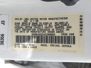 2010 Toyota Corolla with VIN 1NXBU4EE2AZ288893, listed as a IAAI auction lot 42065454 with 140,064 mi miles. Bid and sale history available at carsss.com. Image 9.